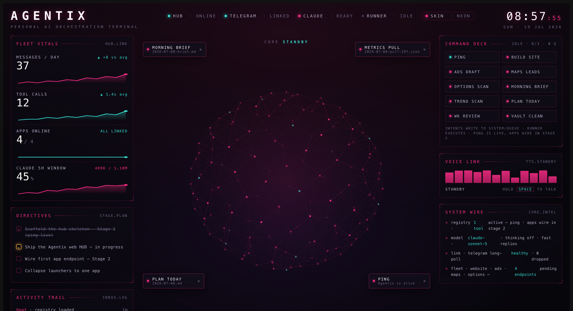TreeLeads AI operations terminal — live fleet vitals, command deck and system monitoring