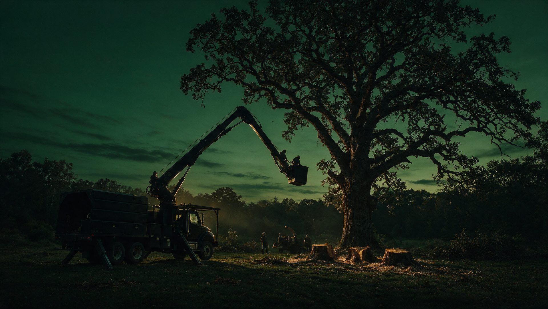 Tree crew at dusk